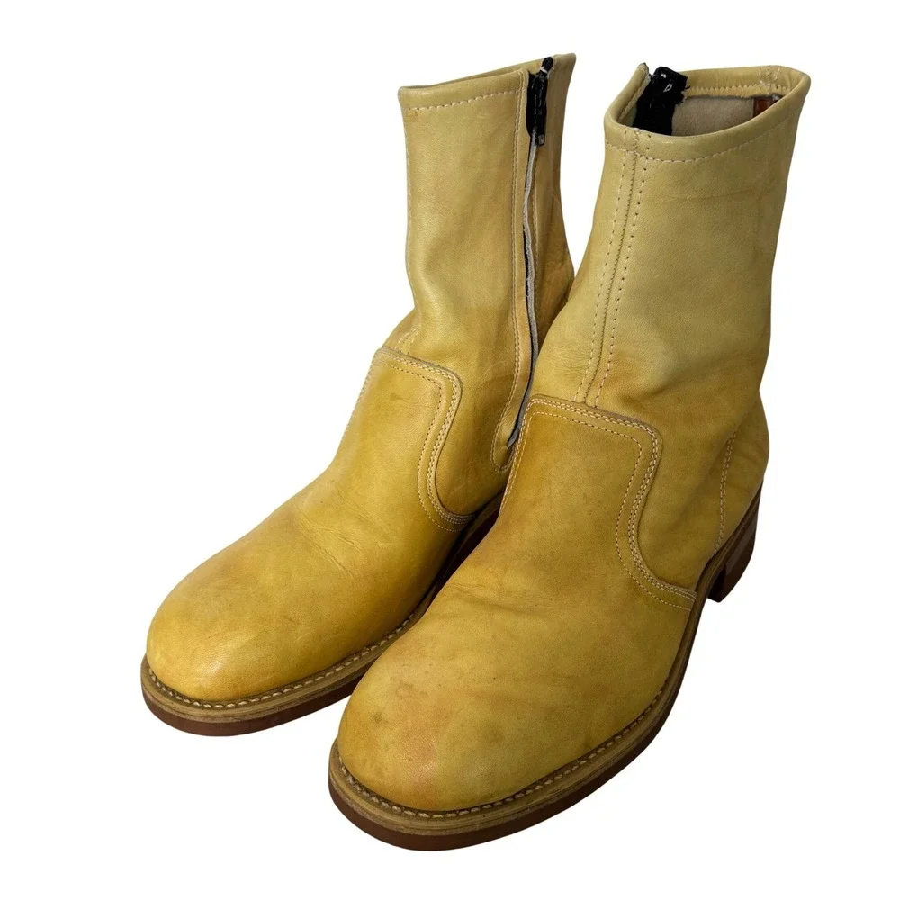 Leather Short Boots Mens 8 Tan Side Zip
